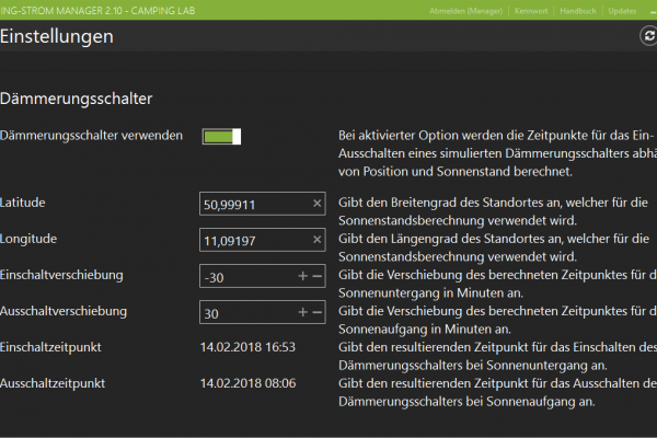 Camping-Strom Manager: Dämmerungsschalter (Astro-Switch)