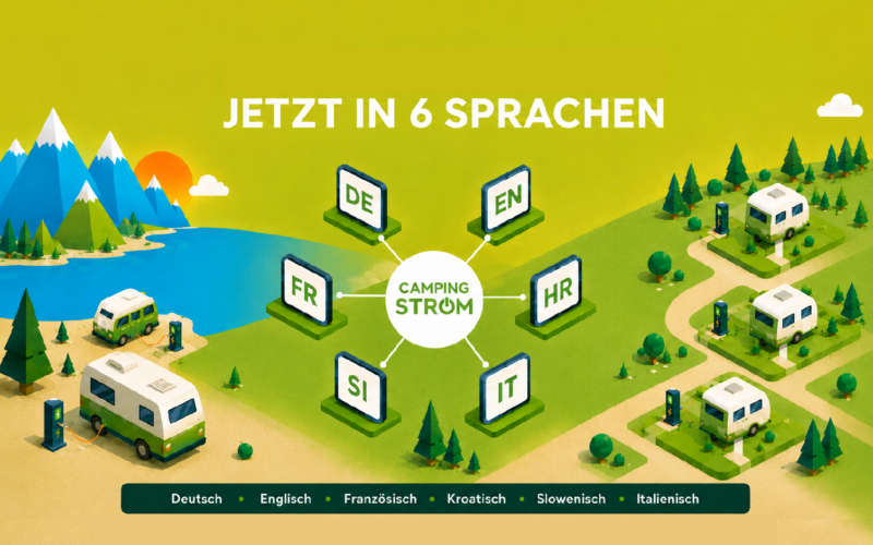 Camping-Strom Manager jetzt in 6 Sprachen
